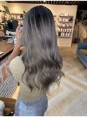 大人ギャルシャドールーツ ロング×外国人風グレーアッシュ
