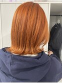 オレンジベージュオレンジカラーハイトーンカラー派手髪外ハネ