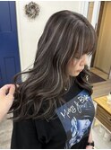小顔 ネビージュグレージュハイライトカラー◎