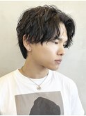 メンズパーマショートツイストスパイラルパーマセンターパート