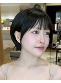 《岩田莉奈》地毛風縮毛矯正 ひし形ショートボブ 白髪染め 新宿