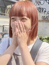 ピンクオレンジ/ボブ/レイヤーカット/顔周り/ブリーチなしダブルカラー/韓国/前髪/学割U24ブリーチ下北沢