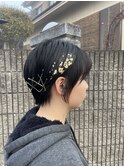 ショート ヘアアレンジ ヘアセット 卒業式 金箔 大阪梅田茶屋町