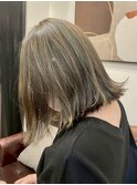 外ハネボブ/切りっぱなしボブ/ハイライト/シアベージュ/日吉