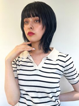 カバーヘア ブリス 川口(COVER HAIR bliss) ぱっつん前髪チャコールグレーウルフミディp1川口20代30代40代