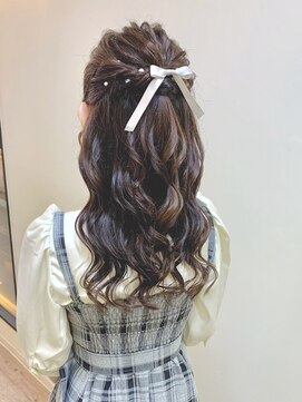 ディア(.eer) ゆるふわ 編み込みハーフアップ // リボン＆パールピン