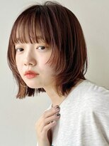 顔まわりレイヤー/くびれヘア/イメチェン/アプリコットオレンジ