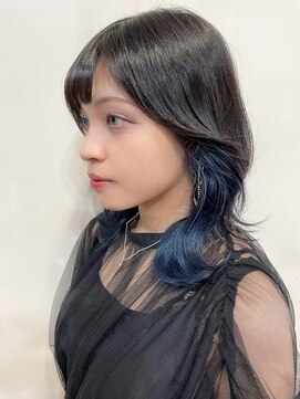 ソワバイアロマヘアー(soi by AROMA hair) 顔周りレイヤー/インナーカラー/ネイビー/ブルーブラック/黒髪