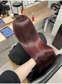 大人かわいいブリーチなし高発色カシスレッド酸性ストレート
