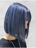 透明感ネイビー前下がりボブ/ケアブリーチケアカラーハイトーン