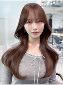 おくれ毛顔周りレイヤー韓国ヘアロング_F0883