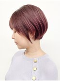 【松戸　松田】ショートボブ赤みカラーピンク