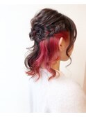 編み込みお花ハーフアップ
