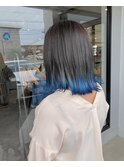 10代20代30代大人可愛い艶感アッシュグレージュ裾カラーブルー