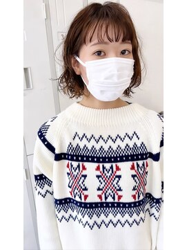 ヘアデザイン ソラ(Sola) カジュアル可愛い無造作パーマボブ オン眉 ナチュラルブラウン