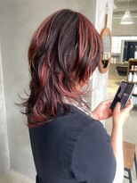 テトヘアー(teto hair) ハイライトカラーレイヤーカットウルフカット暖色カラー赤髪