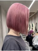 ダブルカラーピンクベージュベージュカラーケアブリーチミニボブ