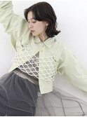 【tetote天王寺】アッシュブラック/くびれセミディ/前髪パーマ