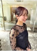 ボブヘアアレンジ結婚式ヘアセット　金箔編みおろしポニーテール