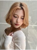 透明感ブリーチ×くびれボブ／大人ベージュカラー