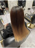 大人可愛い透明感立体感グレージュ×エアストレート
