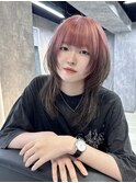 ペールピンクデザインカラー×ウルフカット