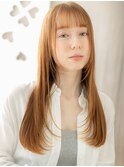 艶感アプリコットオレンジ姫カットレイヤーロングY戸頭20代30代