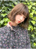 ミニボブ 流しバング アッシュブラウン