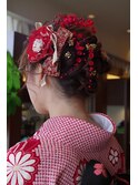 成人式ヘアセット　振袖着付け