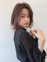 ワンス(Once)&nbsp;once インナーカラーピンク イヤリングカラー 外ハネボブby.加藤