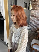 空 ボブ/オレンジカラー/ハイトーン【岡山/下中野】