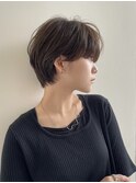 カーキブラウン カラー 耳かけショート 大人スタイル 簡単セット