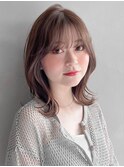 似合わせカットレッドブラウンサイドバングナチュラルカール