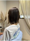 パッツンボブ_髪質改善_切りっぱなしボブ_ミルクティーベージュ