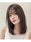 透明感ダークブラウン・シースルーバング×レイヤーロング
