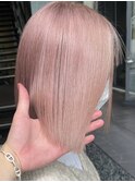 ダブルカラーピンクベージュベージュカラーケアブリーチミニボブ