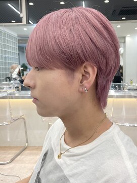 サンクマーケット 渋谷(cinq MARKET) 韓国メンズピンクベージュミルクティーカラーセンターパートヘア