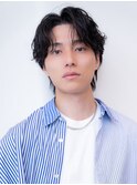 メンズサーフカール刈り上げセンターパートブルーブラック