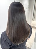 ミディアムヘア艶トリートメントグレージュブリーチなしカラー