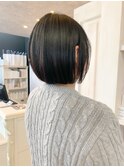 福山市美容室Caary人気 暗髪地毛カラー ツヤ艶ボブ