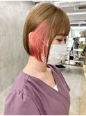 ハイトーンインナーカラーピンクベージュフェイスフレーミング