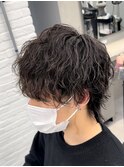 縦落ちウルフ/波巻きツイストパーマメンズ/ウザバング