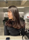 卵型ホワイトグレージュミニウルフデジタルパーマチェリーブラウ
