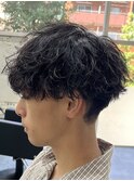 波巻きパーマ/刈り上げマッシュ