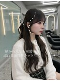 博多韓国ヘア/暗めカラー/顔周りカット/ぱっつん前髪/黒髪ロング