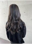 韓国風ウェーブロング アッシュグレーカラー大人可愛い20代30代