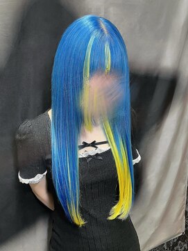 エルシャドール(EL-SHADDOLL) light blue／シールエクステ長さ出し／インナーカラー黄色