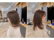 赤みを抑えた透明感カラーで理想の髪色へ