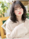 黒髪ダークアッシュくせ毛風濡れ髪セミディa大宮20代30代40代