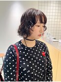 くるくるレイヤーパーマボブウルフカットグレージュ外国人風